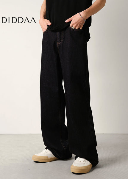 Black Loose Drape Wide-Leg Denim Jeans for Men - Men’s Jeans