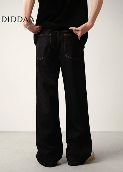 Black Loose Drape Wide-Leg Denim Jeans for Men - Men’s Jeans