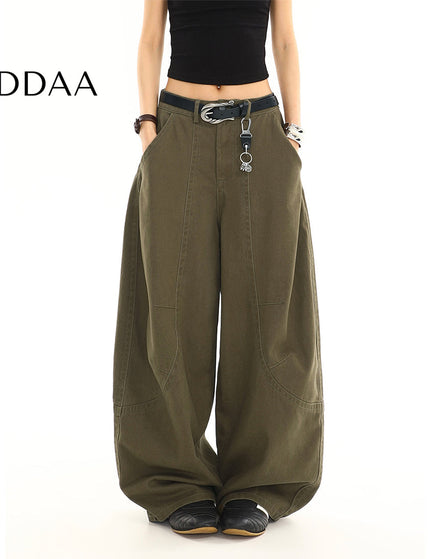 Black Loose Draped Wide Leg Scimitar Jeans for Women - S / Green - Women’s Jeans