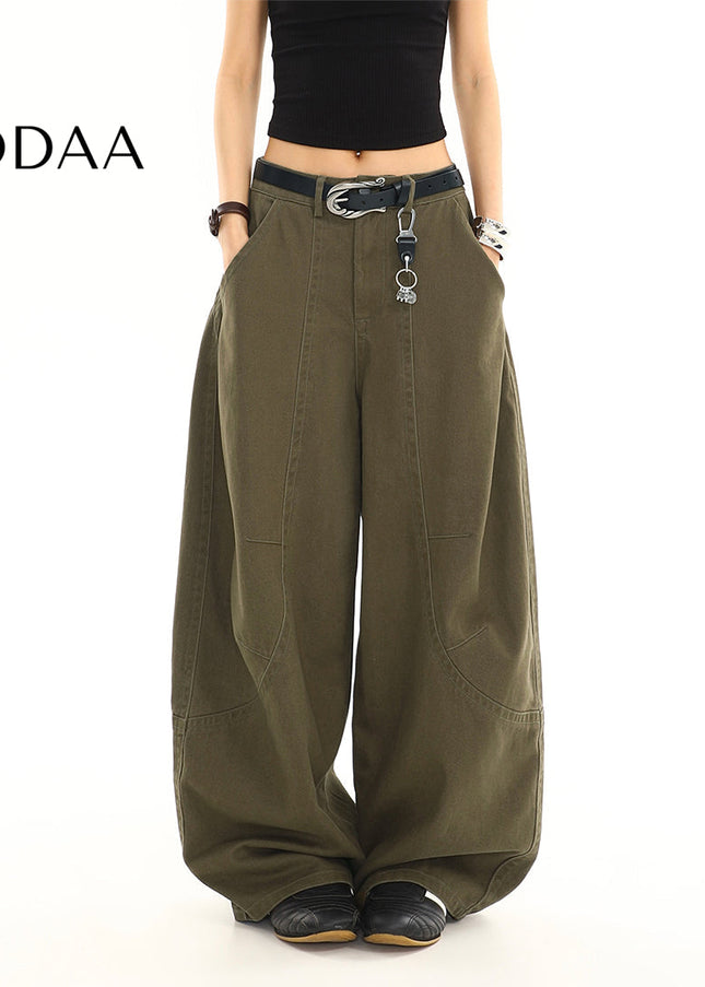 Black Loose Draped Wide Leg Scimitar Jeans for Women - S / Green - Women’s Jeans