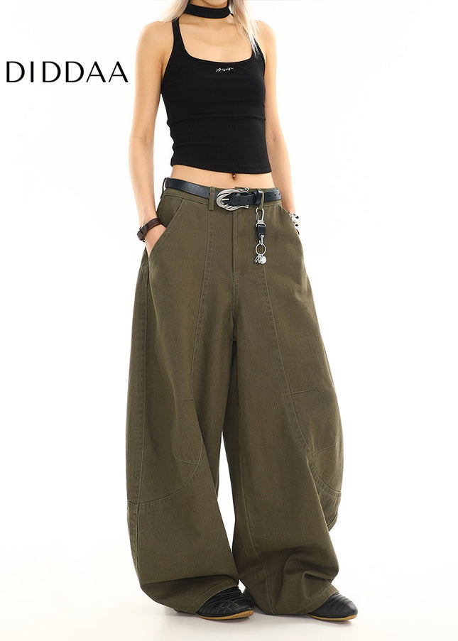 Black Loose Draped Wide Leg Scimitar Jeans for Women - Women’s Jeans