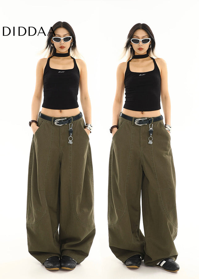 Black Loose Draped Wide Leg Scimitar Jeans for Women - Women’s Jeans