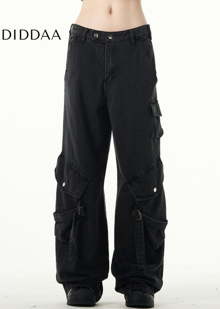 Black Loose Fit Cargo Jeans with Large Pockets - Men’s Jeans
