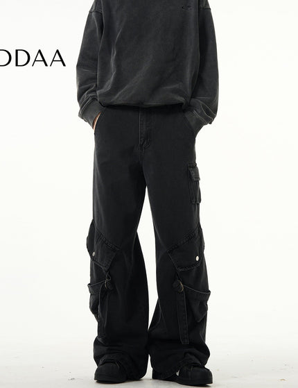Black Loose Fit Cargo Jeans with Large Pockets - S / Black - Men’s Jeans
