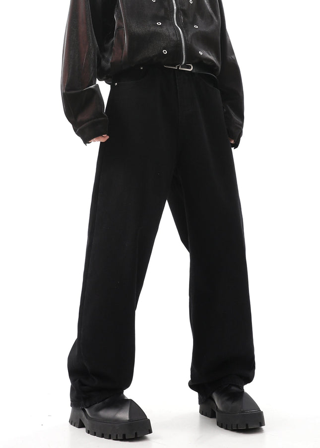 Black Loose Fit Coconut Embroidered Wide Leg Jeans - Men’s Jeans