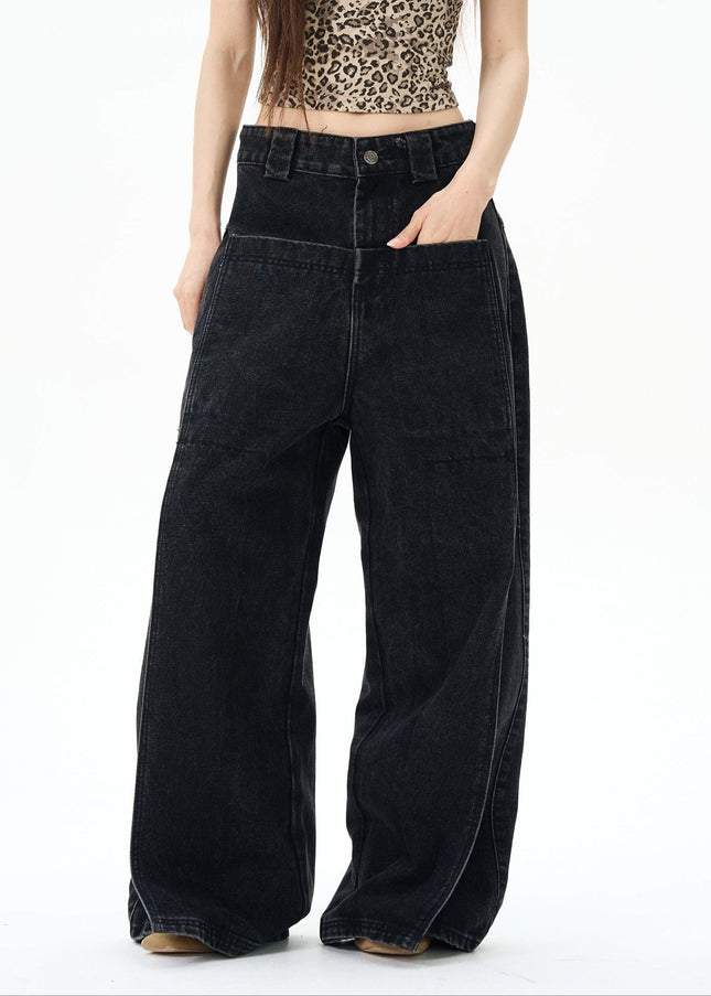 Black Loose Fit Cotton Jeans for Trendy Street Style - Women’s Jeans