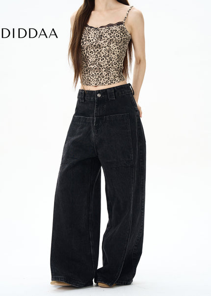 Black Loose Fit Cotton Jeans for Trendy Street Style - Women’s Jeans