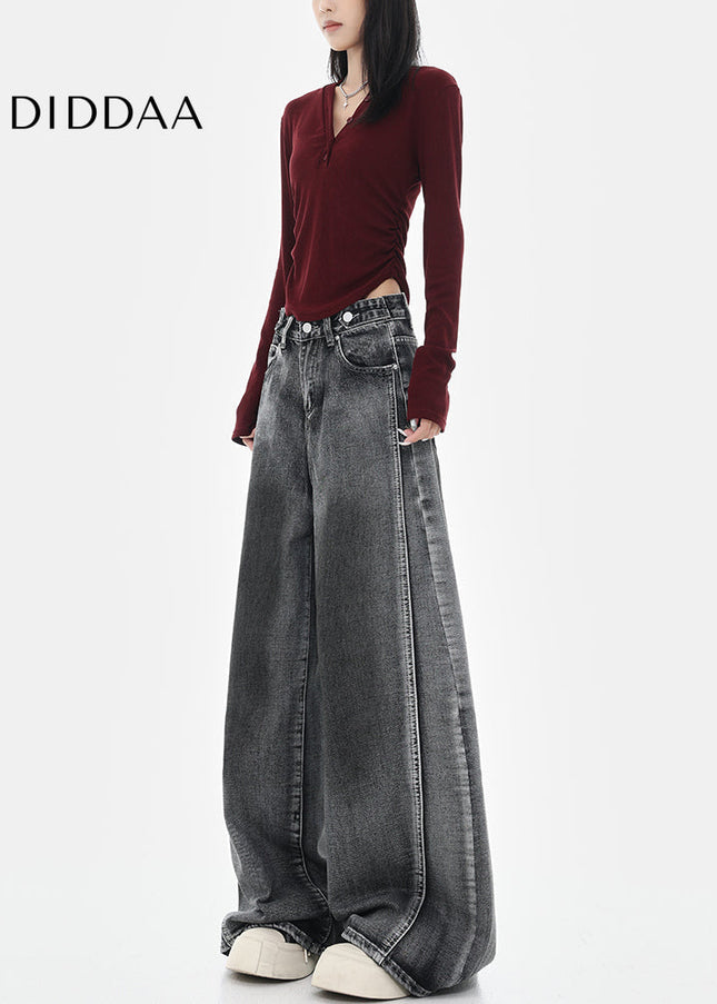 Black Loose Fit Cotton Wide Leg Jeans - Women’s Jeans