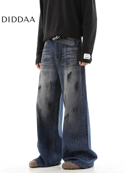 Black Loose Fit Graffiti Wide-Legged Jeans - Men’s Jeans