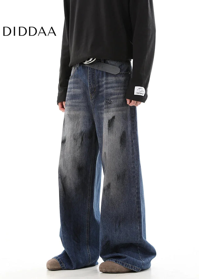 Black Loose Fit Graffiti Wide-Legged Jeans - Men’s Jeans