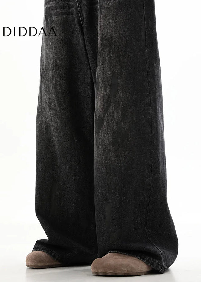 Black Loose Fit Graffiti Wide-Legged Jeans - Men’s Jeans