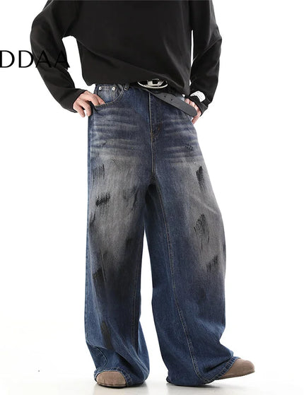 Black Loose Fit Graffiti Wide-Legged Jeans - S / Blue - Men’s Jeans