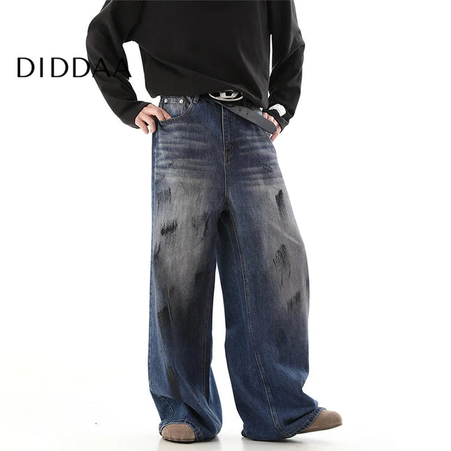 Black Loose Fit Graffiti Wide-Legged Jeans - S / Blue - Men’s Jeans
