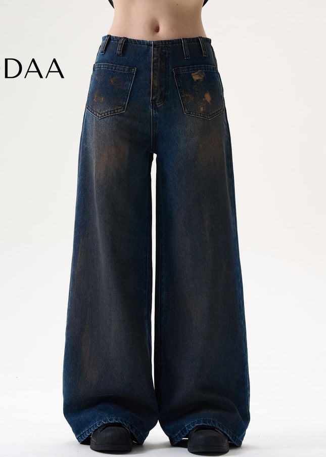 Black Loose Fit MADWITCH Retro Straight Jeans - S / Dark Blue - Men’s Jeans