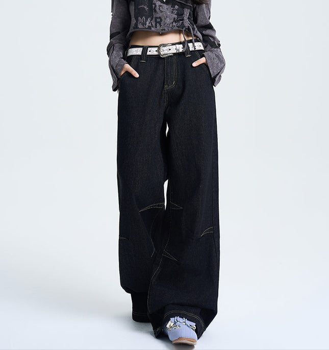 Black Loose Fit Retro Wide-Leg Jeans 2025 Spring Edition - Women’s Jeans