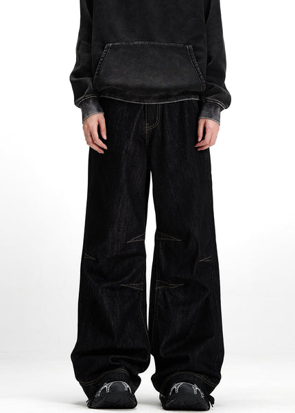 Black Loose Fit Retro Wide-Leg Jeans for Men - Men’s Jeans