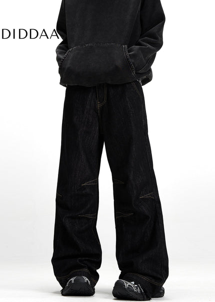 Black Loose Fit Retro Wide-Leg Jeans for Men - Men’s Jeans