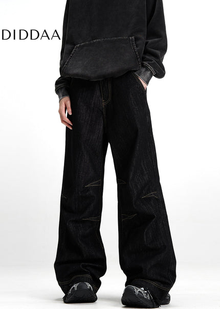 Black Loose Fit Retro Wide-Leg Jeans for Men - Men’s Jeans