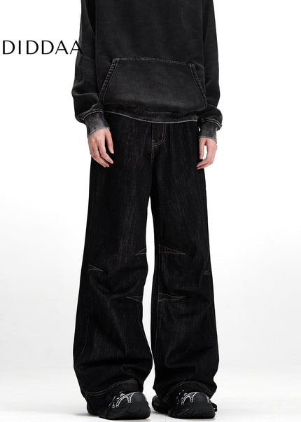 Black Loose Fit Retro Wide-Leg Jeans for Men - Men’s Jeans