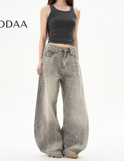 Black Loose Fit Splashed Ink Jeans for Couples - S / Grey - Women’s Jeans