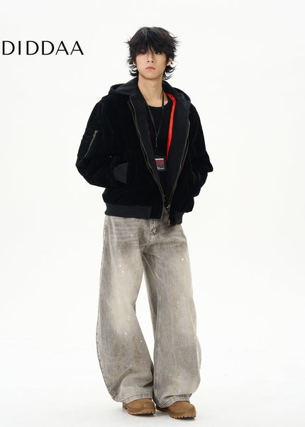 Black Loose Fit Splashed Ink Jeans for Couples - Women’s Jeans