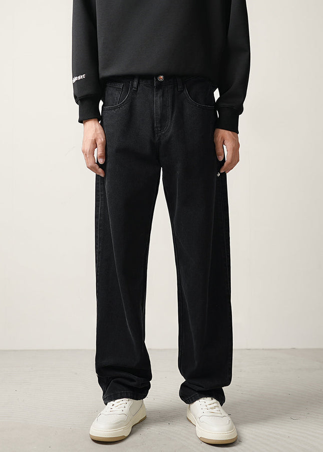 Black Loose Fit Straight Wide-Leg Jeans for Men - 28 / Black - Men’s Jeans
