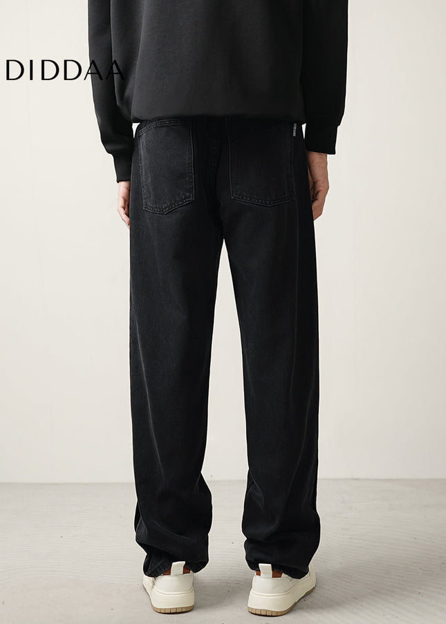 Black Loose Fit Straight Wide-Leg Jeans for Men - Men’s Jeans