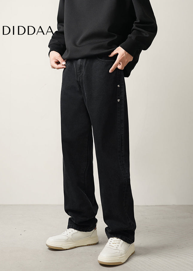 Black Loose Fit Straight Wide-Leg Jeans for Men - Men’s Jeans