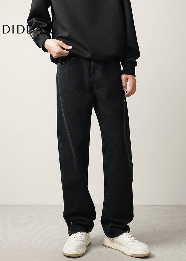 Black Loose Fit Straight Wide-Leg Jeans for Men - Men’s Jeans
