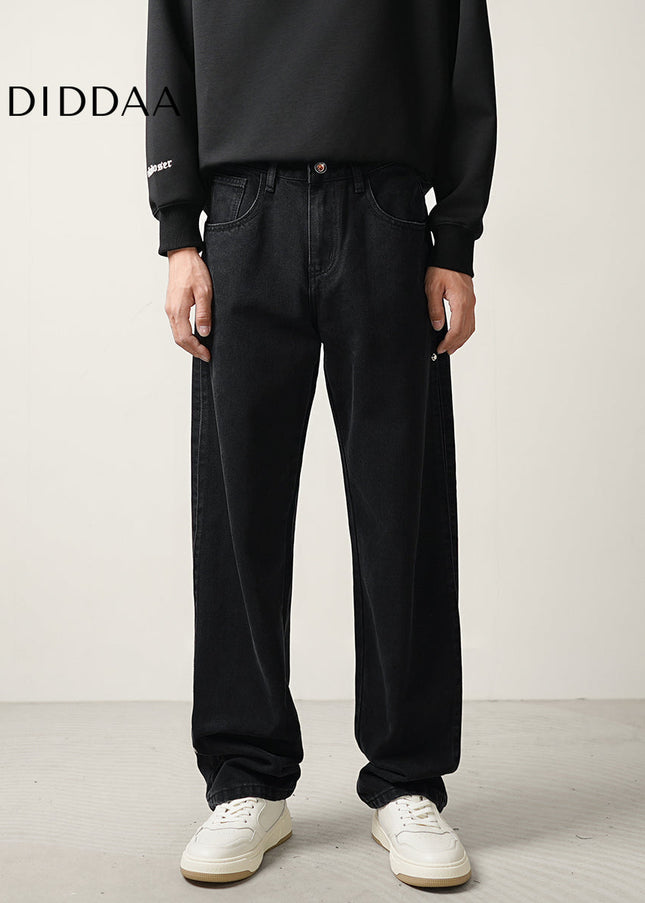 Black Loose Fit Straight Wide-Leg Jeans for Men - Men’s Jeans