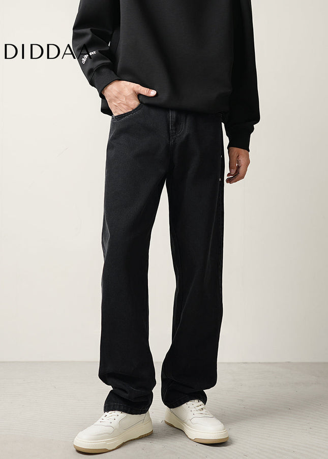 Black Loose Fit Straight Wide-Leg Jeans for Men - Men’s Jeans