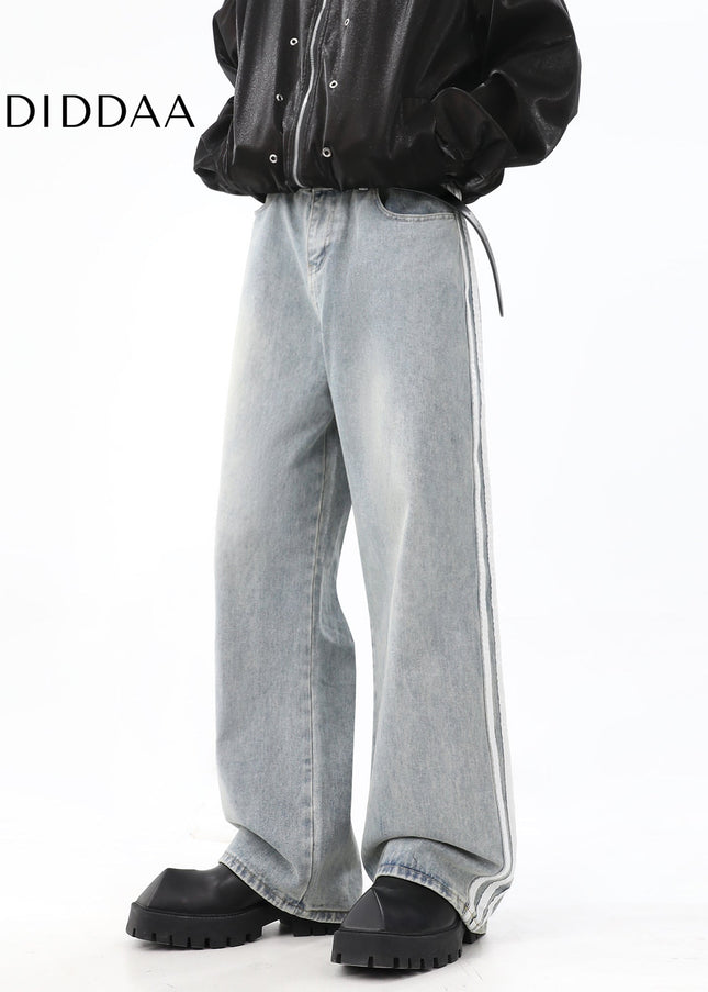 Black Loose Fit Three-Bar Stripe Jeans - Men’s Jeans