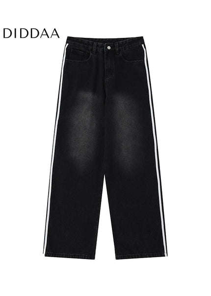 Black Loose Fit Three-Bar Stripe Jeans - Men’s Jeans