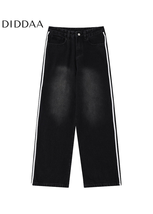 Black Loose Fit Three-Bar Stripe Jeans - Men’s Jeans