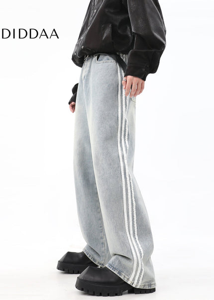 Black Loose Fit Three-Bar Stripe Jeans - Men’s Jeans