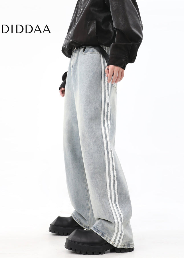 Black Loose Fit Three-Bar Stripe Jeans - Men’s Jeans