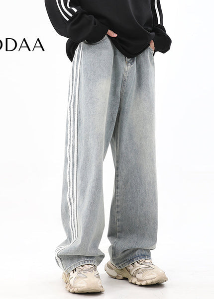 Black Loose Fit Three-Bar Stripe Jeans - S / Blue - Men’s Jeans