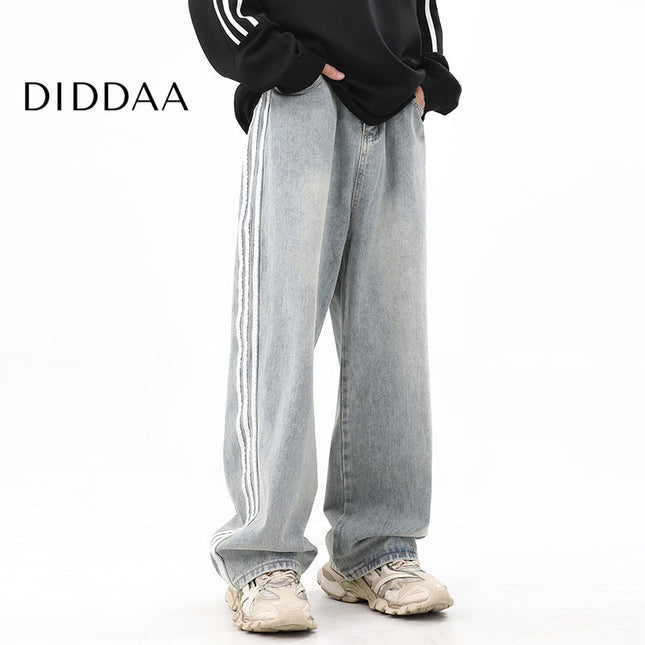 Black Loose Fit Three-Bar Stripe Jeans - S / Blue - Men’s Jeans