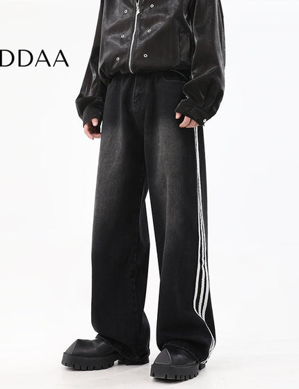 Black Loose Fit Three-Bar Stripe Jeans - S / Black - Men’s Jeans