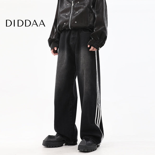 Black Loose Fit Three-Bar Stripe Jeans - S / Black - Men’s Jeans