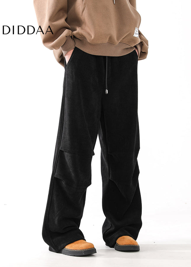 Black Loose Fit Velvet Sweatpants for Men - Unisex Sweatpants