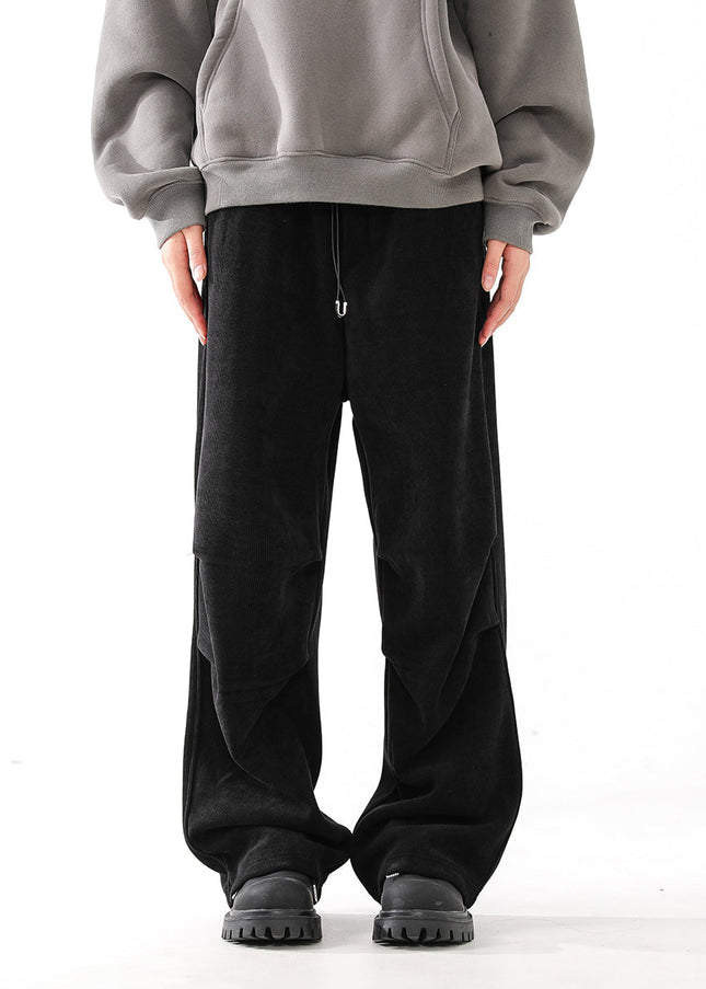 Black Loose Fit Velvet Sweatpants for Men - Unisex Sweatpants