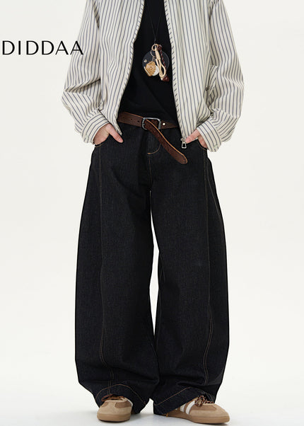 Black Loose Fit Vintage Denim Wide-Leg Jeans - Men’s Jeans