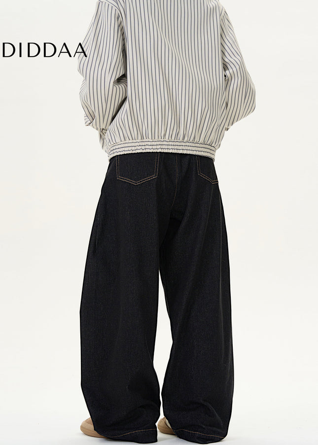 Black Loose Fit Vintage Denim Wide-Leg Jeans - Men’s Jeans