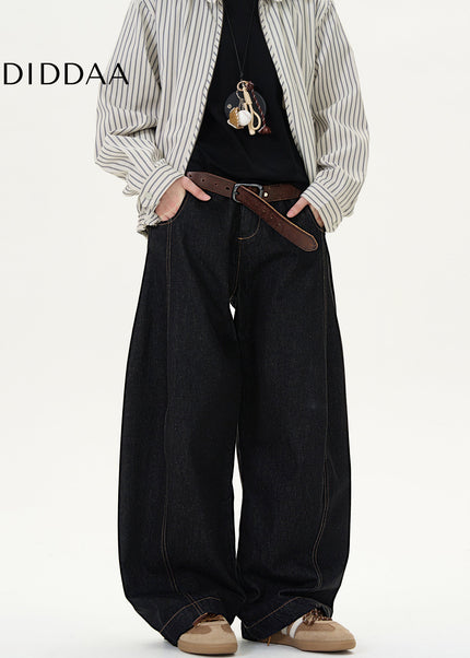 Black Loose Fit Vintage Denim Wide-Leg Jeans - Men’s Jeans