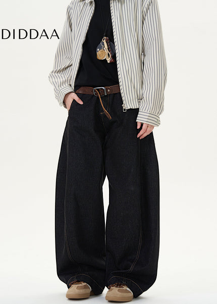 Black Loose Fit Vintage Denim Wide-Leg Jeans - Men’s Jeans