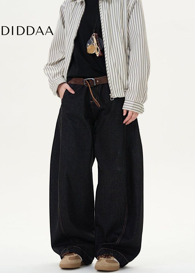 Black Loose Fit Vintage Denim Wide-Leg Jeans - Men’s Jeans