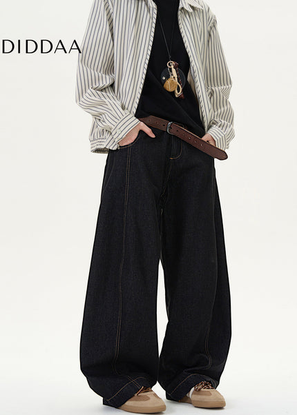 Black Loose Fit Vintage Denim Wide-Leg Jeans - Men’s Jeans