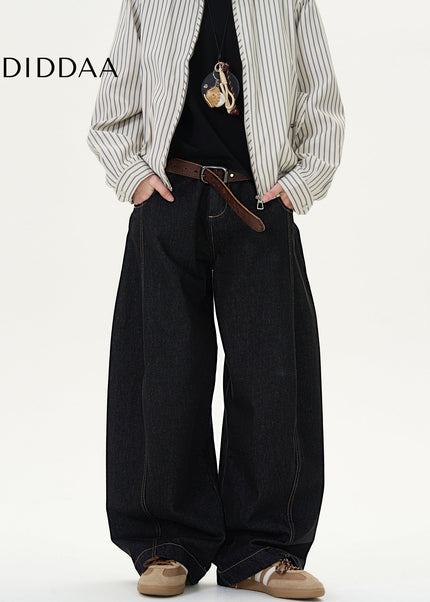 Black Loose Fit Vintage Denim Wide-Leg Jeans - Men’s Jeans