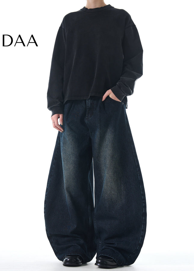 Black Loose Fit Vintage Scimitar Jeans for Men and Women - S / Dark Blue - Men’s Jeans